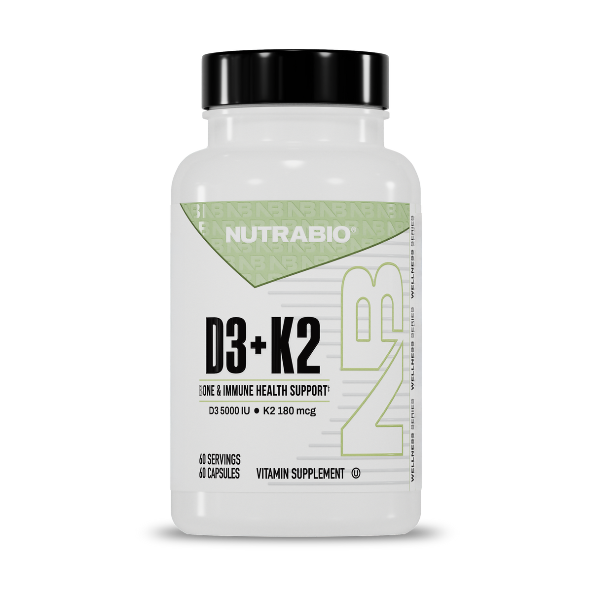 NutraBio Vitamin D3 + K2 (60 Capsules)