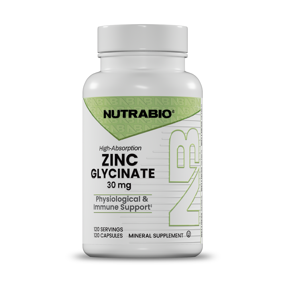 NutraBio Zinc Glycinate 30mg (120 Servings)