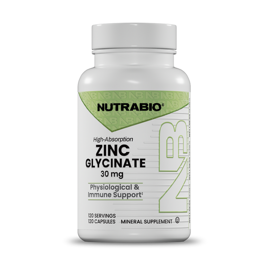 NutraBio Zinc Glycinate 30mg (120 Servings)