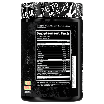 Afterdark Dripnosis Stim-Free Pre-Workout - Peach Mango supplement facts / back label