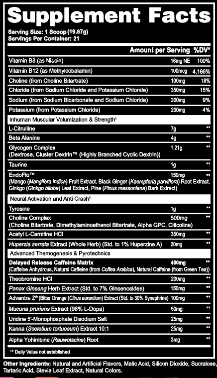 Afterdark Void High-Stim Pre-Workout - Sour Watermelon Swirl supplement facts / back label