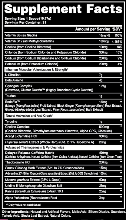 Afterdark Void High-Stim Pre-Workout - Sour Watermelon Swirl supplement facts / back label
