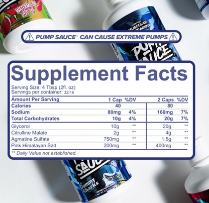 Pump Sauce Liquid Stim-Free Pre-Workout - Gummy Shark supplement facts / back label
