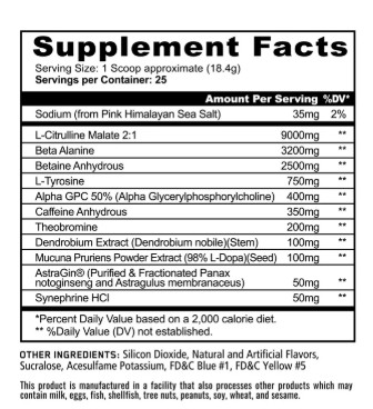 Panda Supps Pandamic Pre-Workout supplement facts label