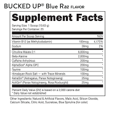 Bucked Up Pre-Workout - Blue Razz supplement facts / back label